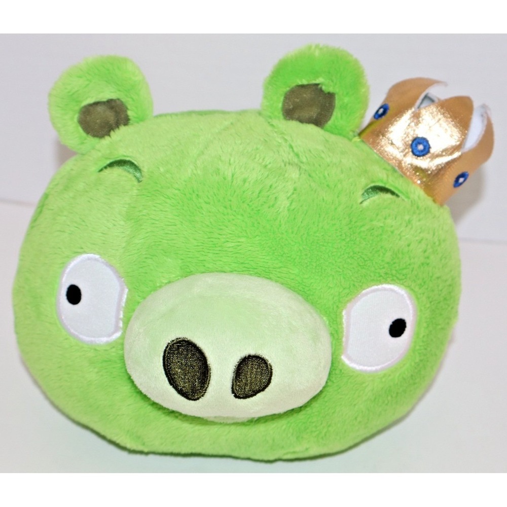 ANGRY BIRDS 2010 Green w/ Crown Pig Bad Piggies Commonwealth Round Stuffed Plush